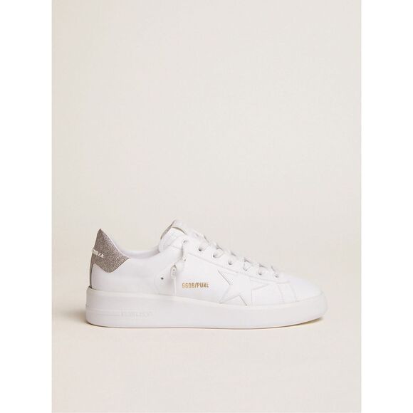Golden Goose Women’s Purestar Sneakers With Glittery Silver Heel Tab Size 39 - Picture 1 of 8